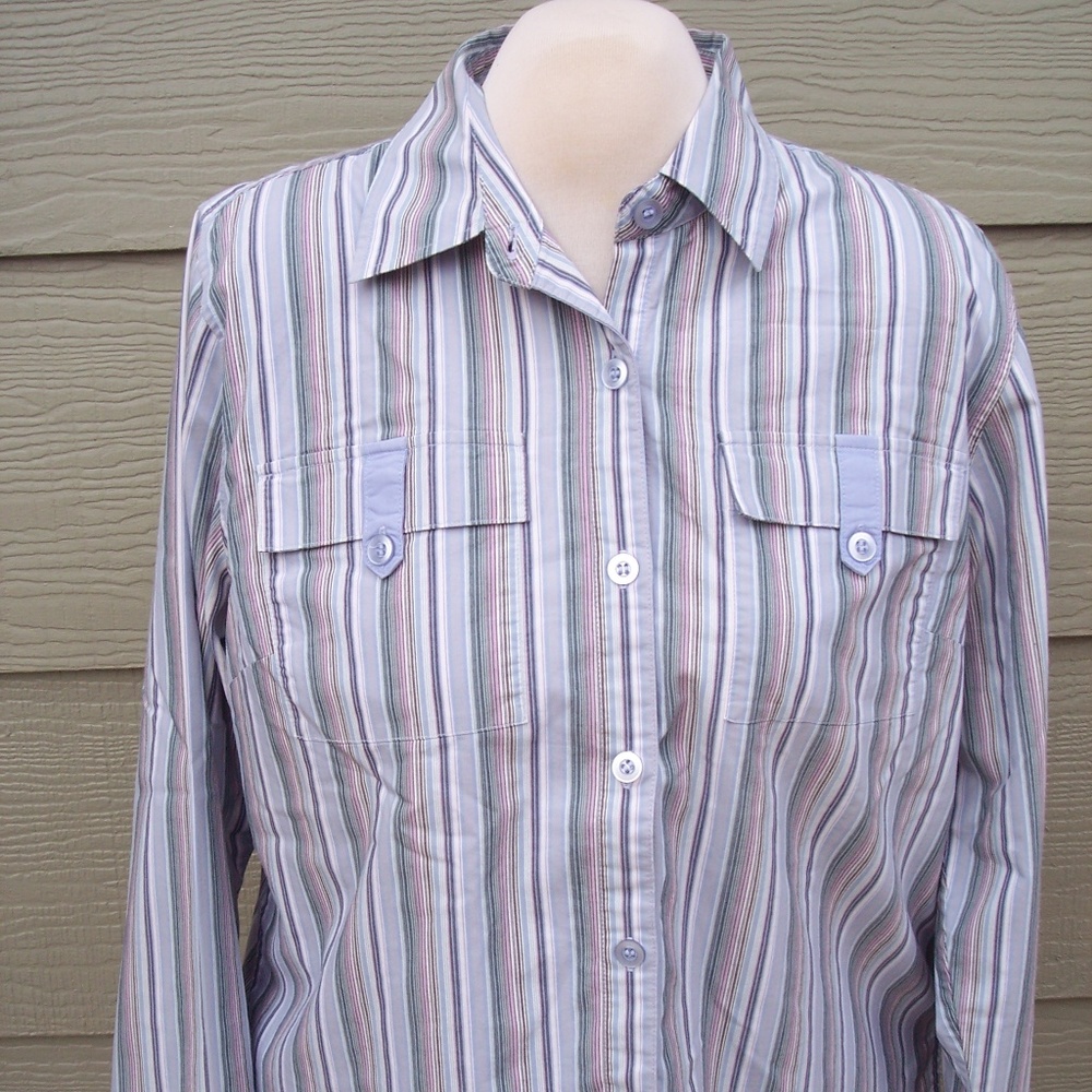 CJ Banks Shirt Plus Sz X 0X 45B Blue Striped Top